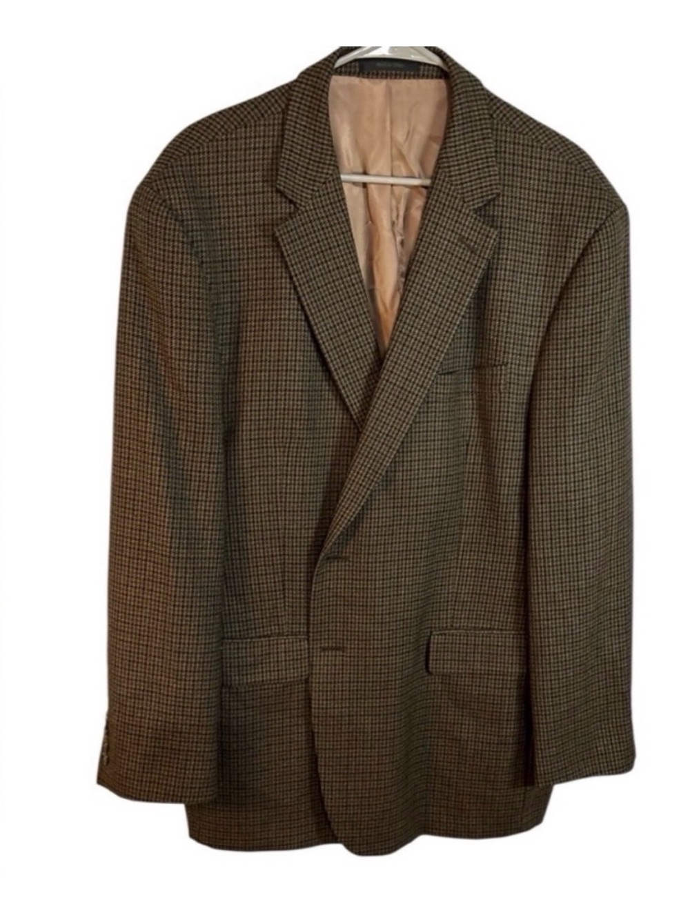 Vintage Chaps Men's Brown Micro-houndstooth Checkered Blazer 100% Lambs’ Wool 46